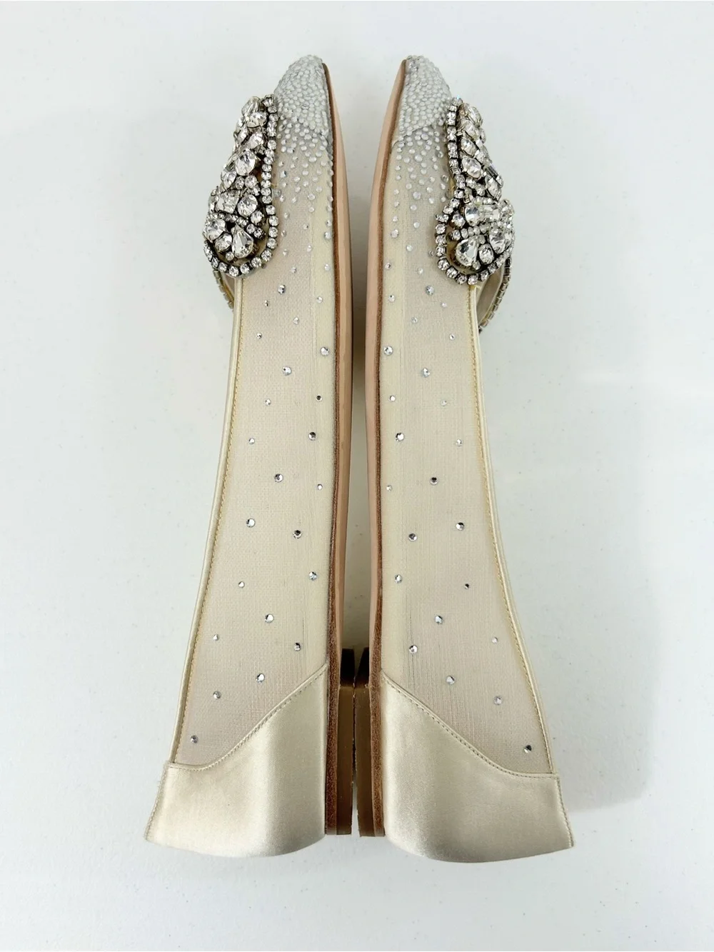 Badgley Mischka Quinn Embellished Flats Gold Satin Size 9.5 NWOT